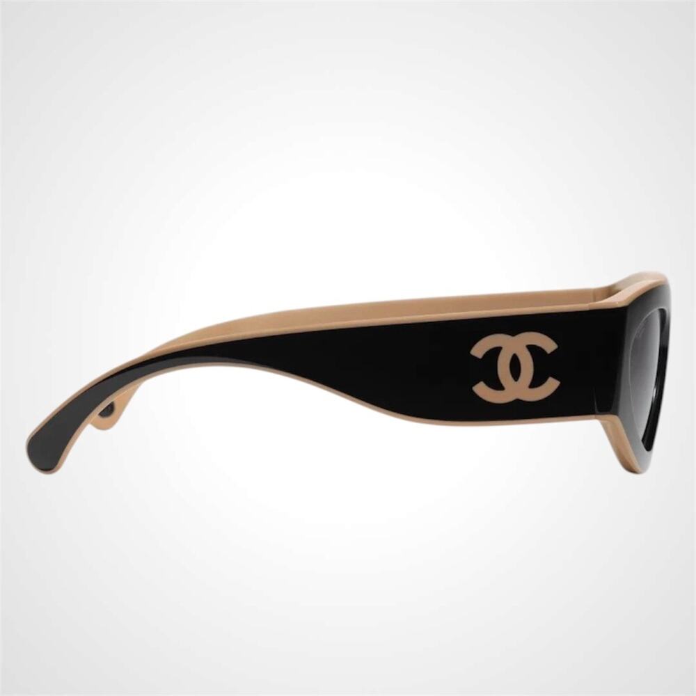 NEW CHANEL Sunglasses Black Polarized Cat Eye CC Logo Beige - Picture 3 of 5